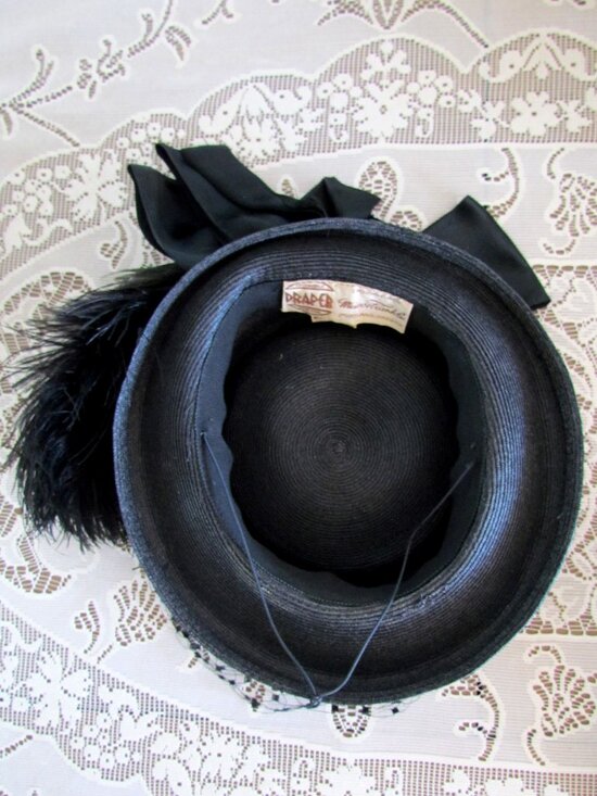 VINTAGE VICTORIAN HAT w PEACOCK FEATHER, GIBSON GIRL to EDWARDIAN STYLE; DRAPER main image 4